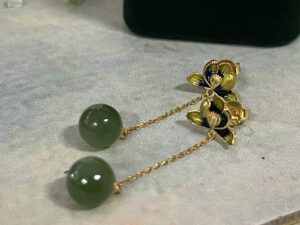 Boucles d'Oreille Jade - Beauté de Lotus, Argent Plaqué Or photo review