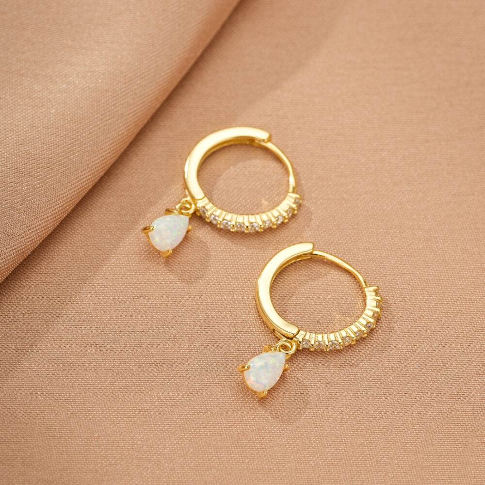 Boucles d'oreilles Opale – Goutte Solaire, Argent Plaqué Or