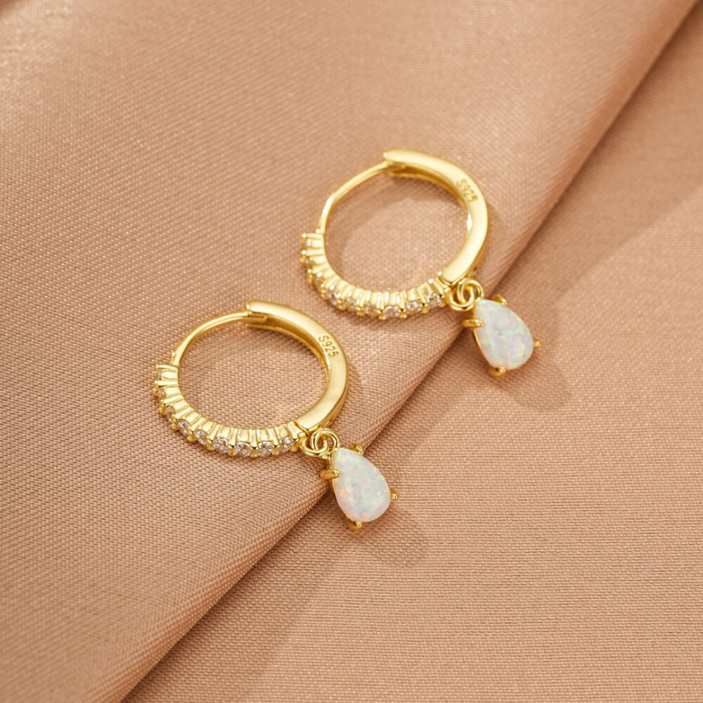 Boucles d'oreilles Opale – Goutte Solaire, Argent Plaqué Or
