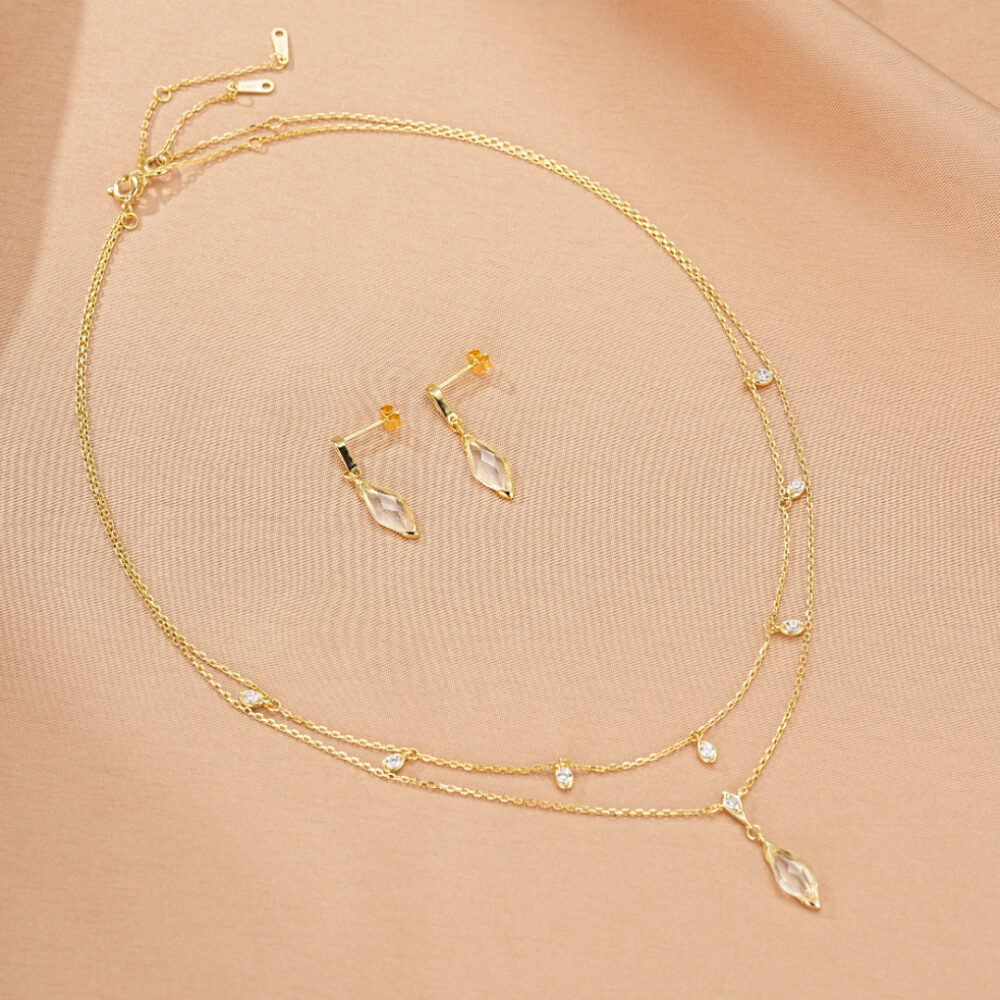 Bijoux Cristal de Roche – Élixir de Lumière, Argent Plaqué Or 14K