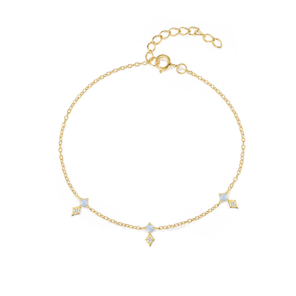 Bracelet Opale – Charme Étoilé, Argent Plaqué Or