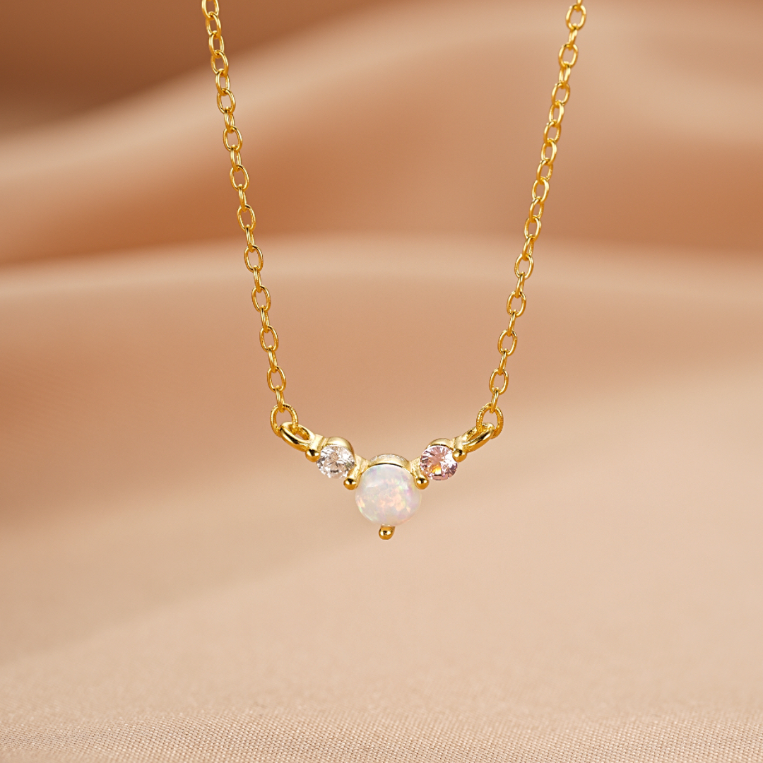 Collier Opale – Trinité Douce, Argent Plaqué Or 18K