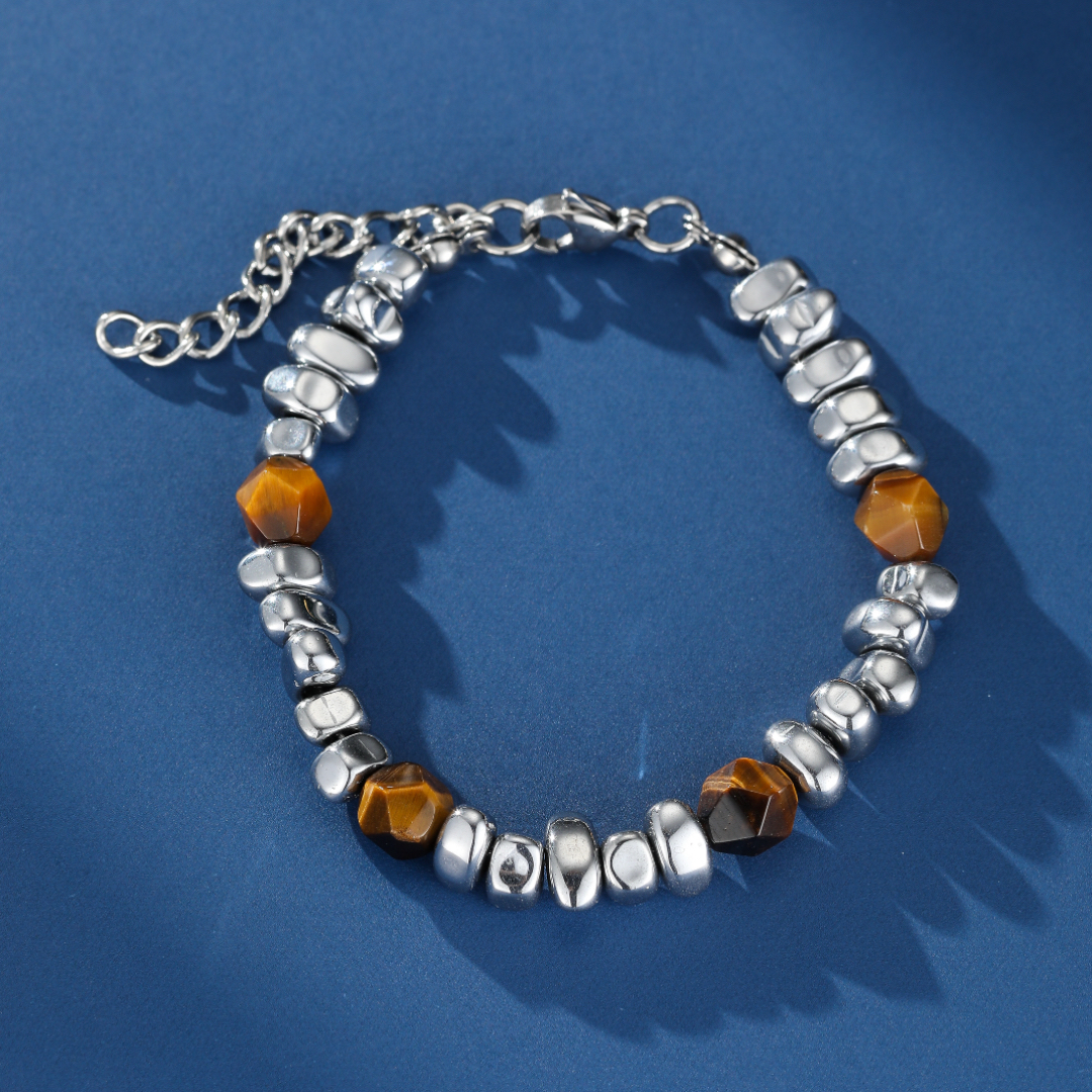Bracelet Homme Hématite et Œil de Tigre – Sillage Solaire
