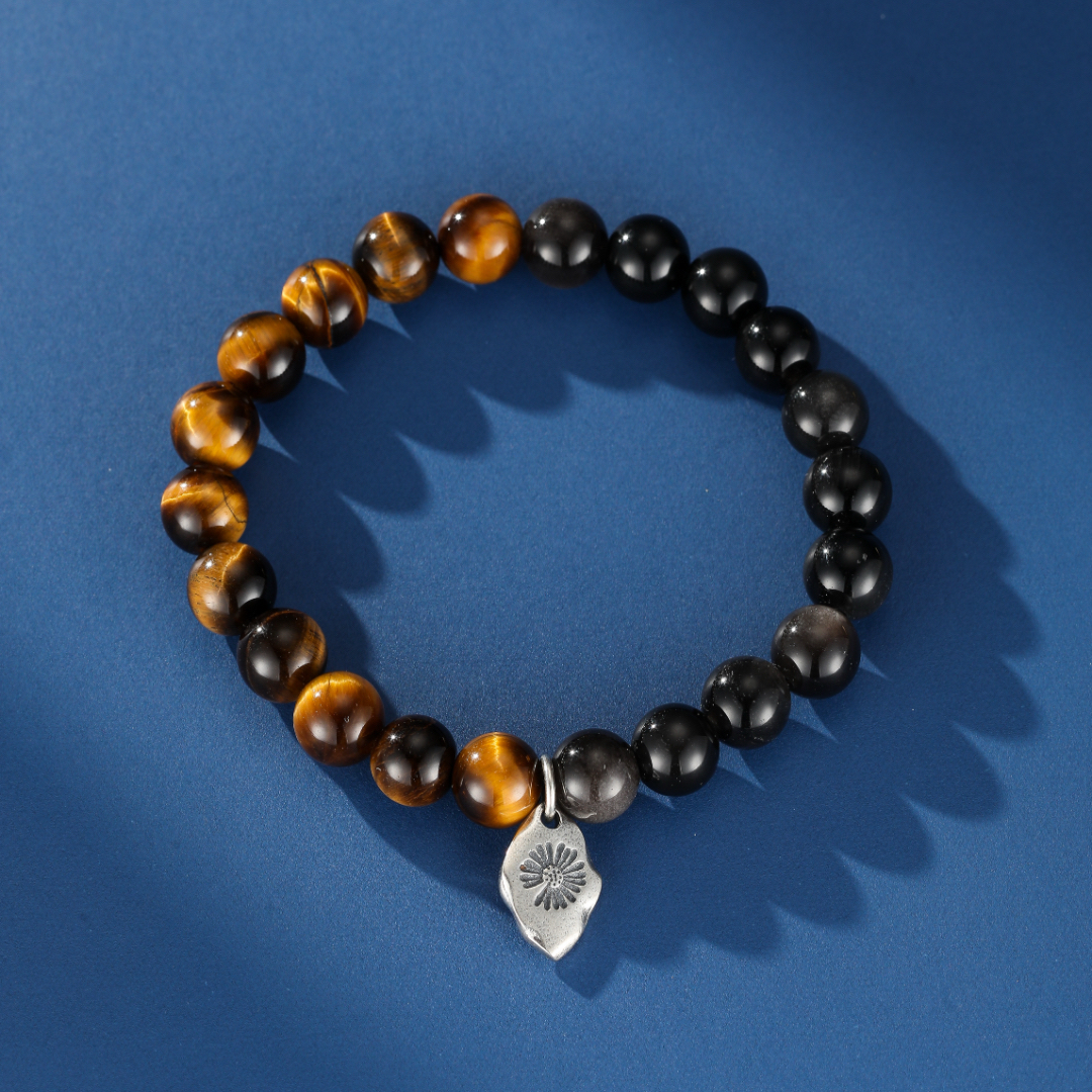 Bracelet Homme Œil de Tigre et Obsidienne – Talisman Protecteur, Argent 925