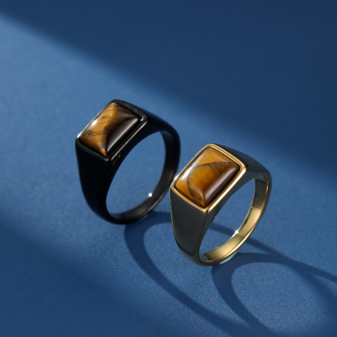 Bague Homme Œil de Tigre – Élégance Architecturale