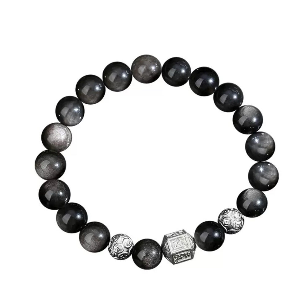 Bracelet Homme Obsidienne – Harmonie Tibétaine, Argent