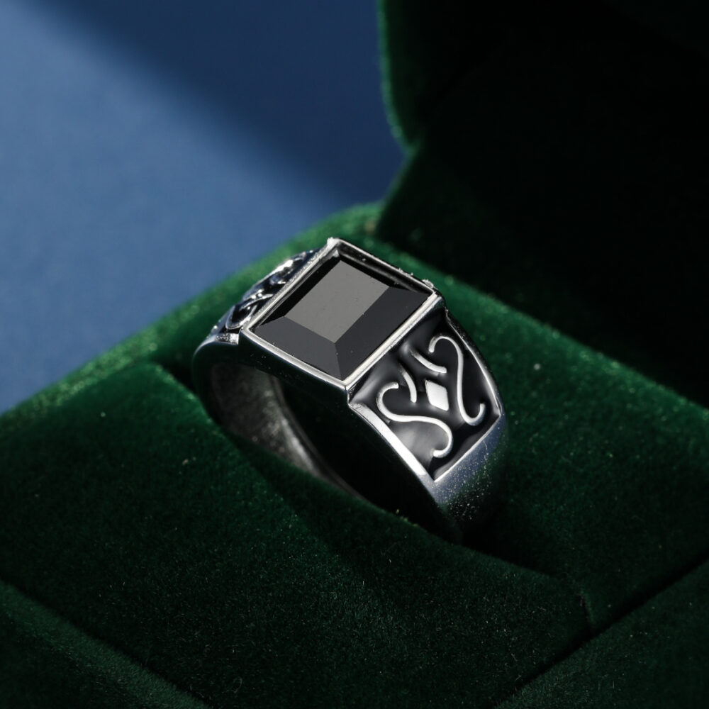 Bague Homme Obsidienne – Sceau Mystique, Argent