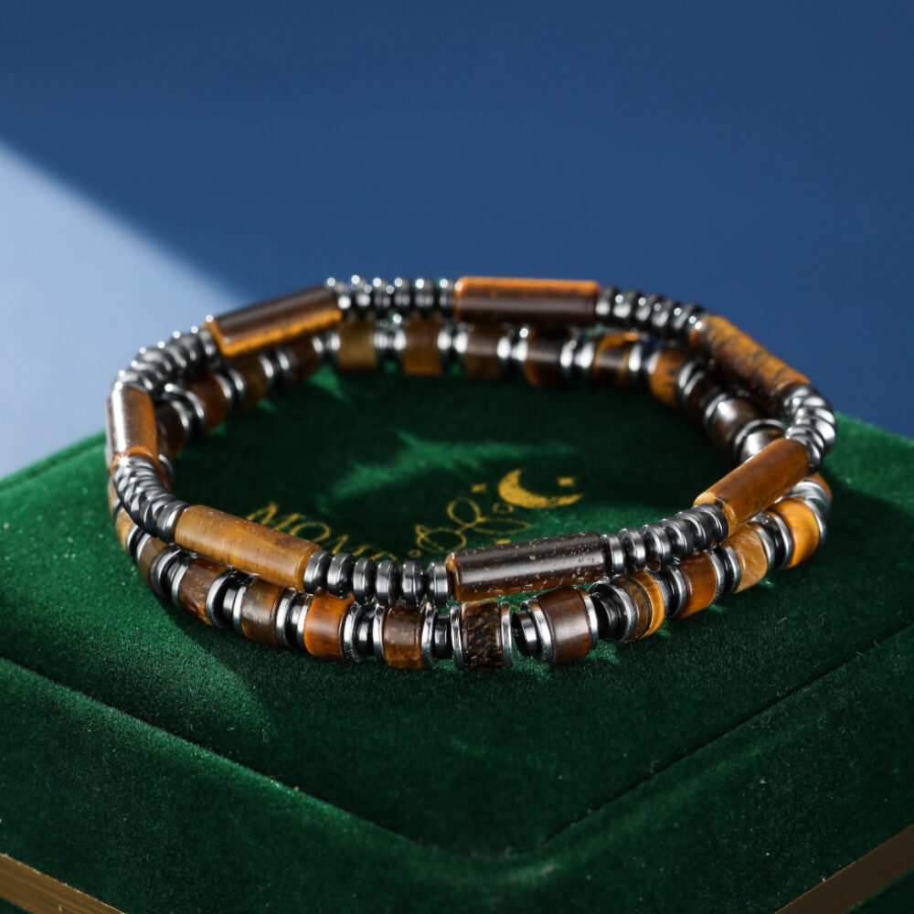 Bracelet Homme Œil de Tigre et Hématite – Duo Magnétique