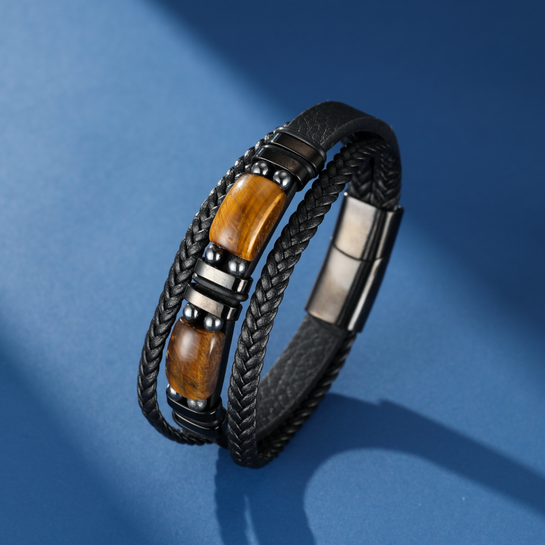 Bracelet Homme Œil de Tigre et Hématite – Fusion Guerrière