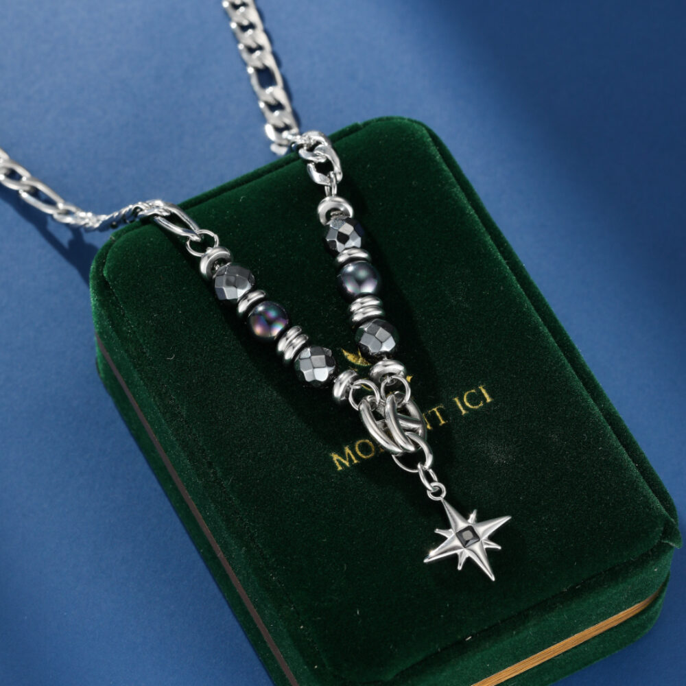 Collier Homme Hématite et Obsidienne – Éclat Astral
