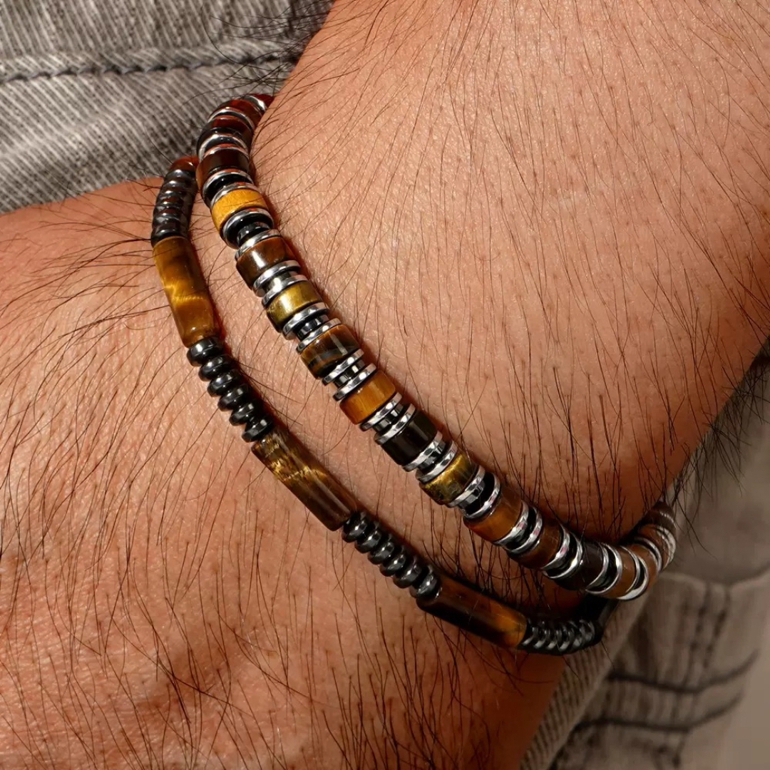 Bracelet Homme Œil de Tigre et Hématite – Duo Magnétique