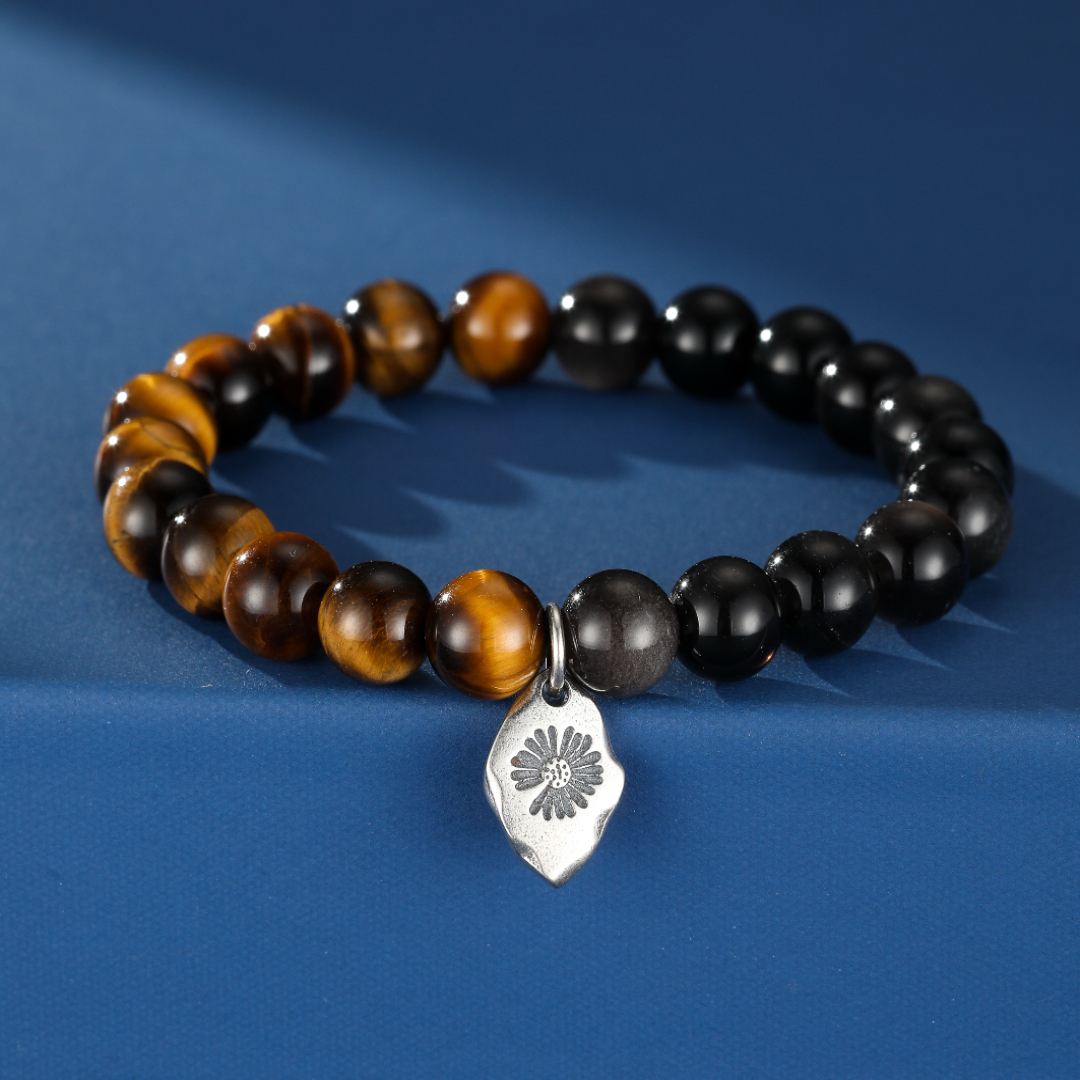 Bracelet Homme Œil de Tigre et Obsidienne – Talisman Protecteur, Argent 925