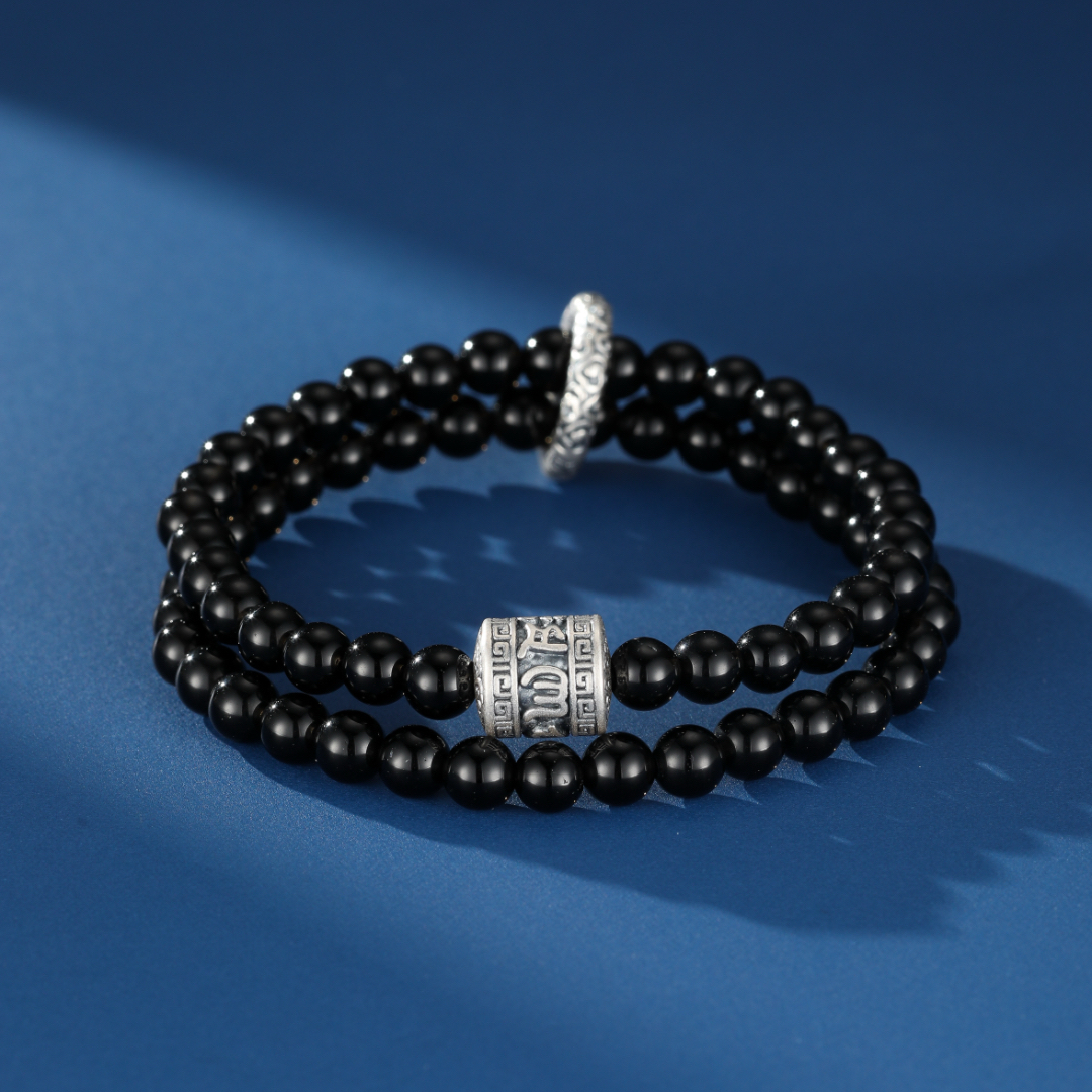 Bracelet Homme Obsidienne – Dualité Ancestrale, Argent 999