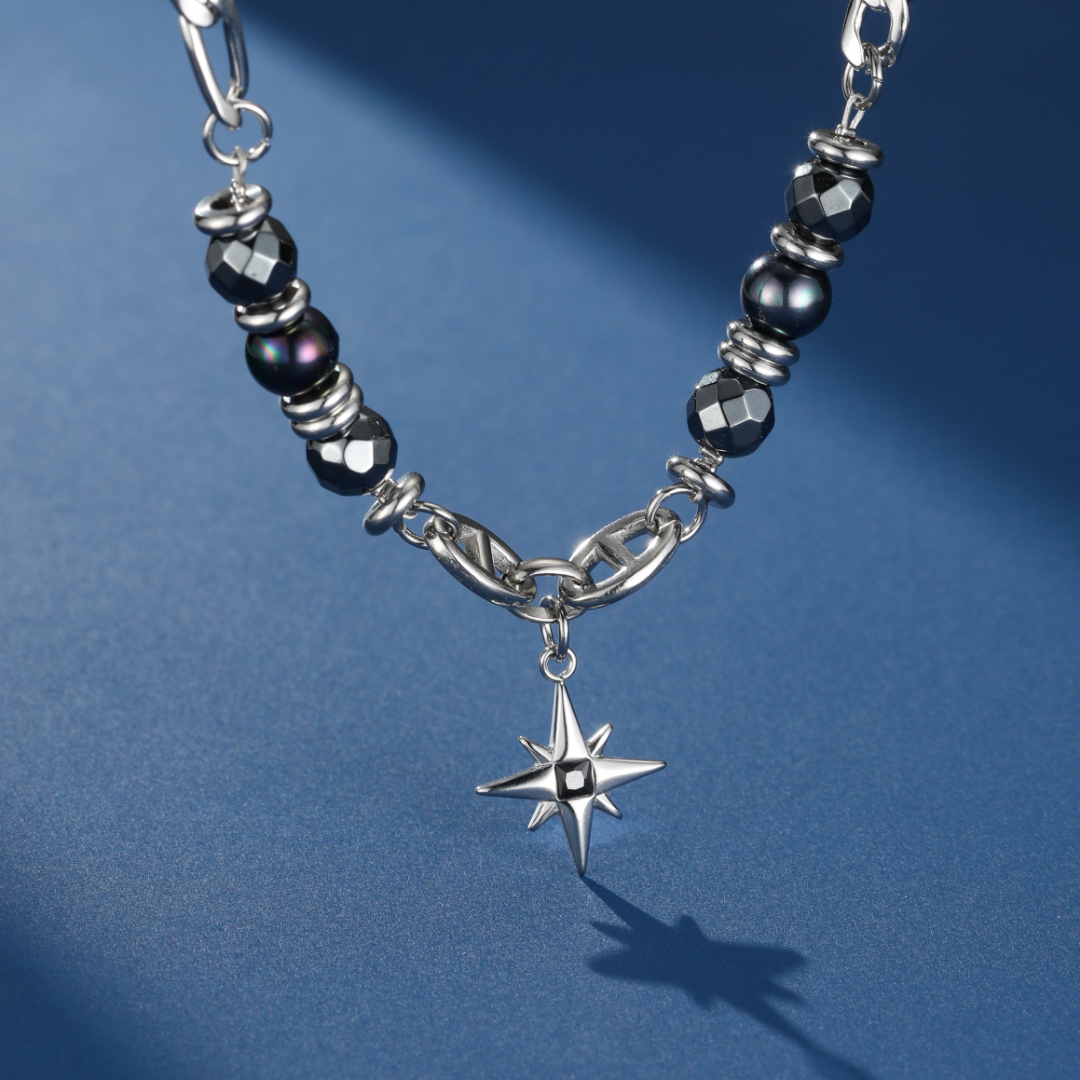 Collier Homme Hématite et Obsidienne – Éclat Astral