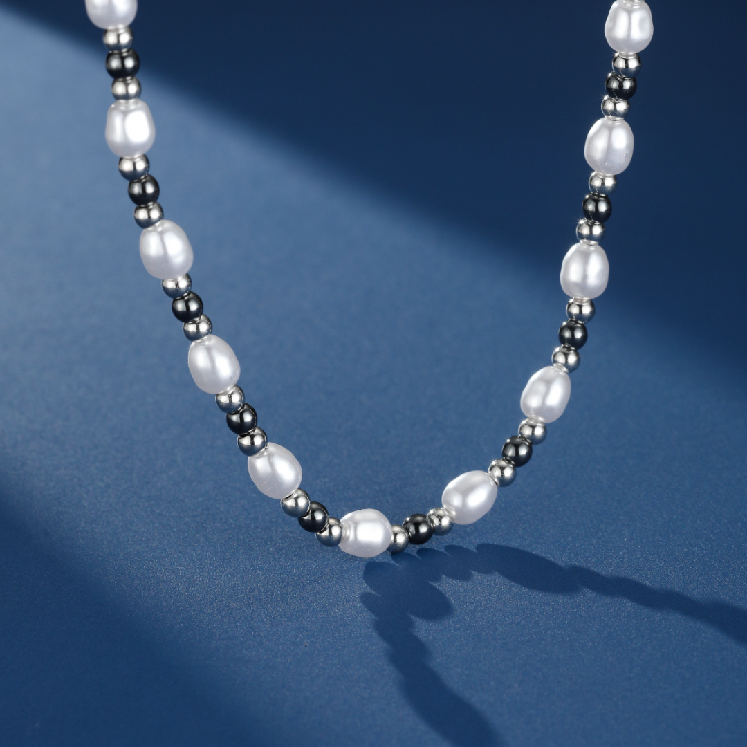 Collier Homme Hématite et Perle – Équilibre Brut