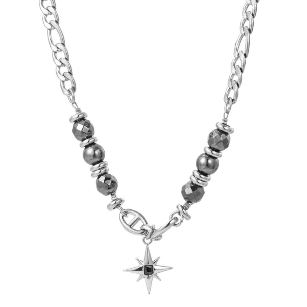 Collier Homme Hématite et Obsidienne – Éclat Astral