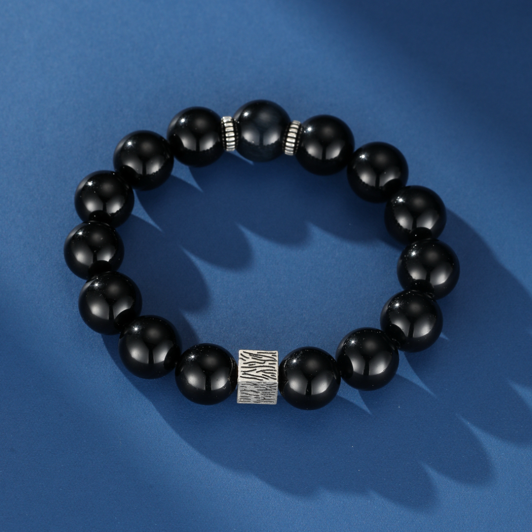 Bracelet Homme Obsidienne & Œil de Tigre – Aura Sombre, Argent 925