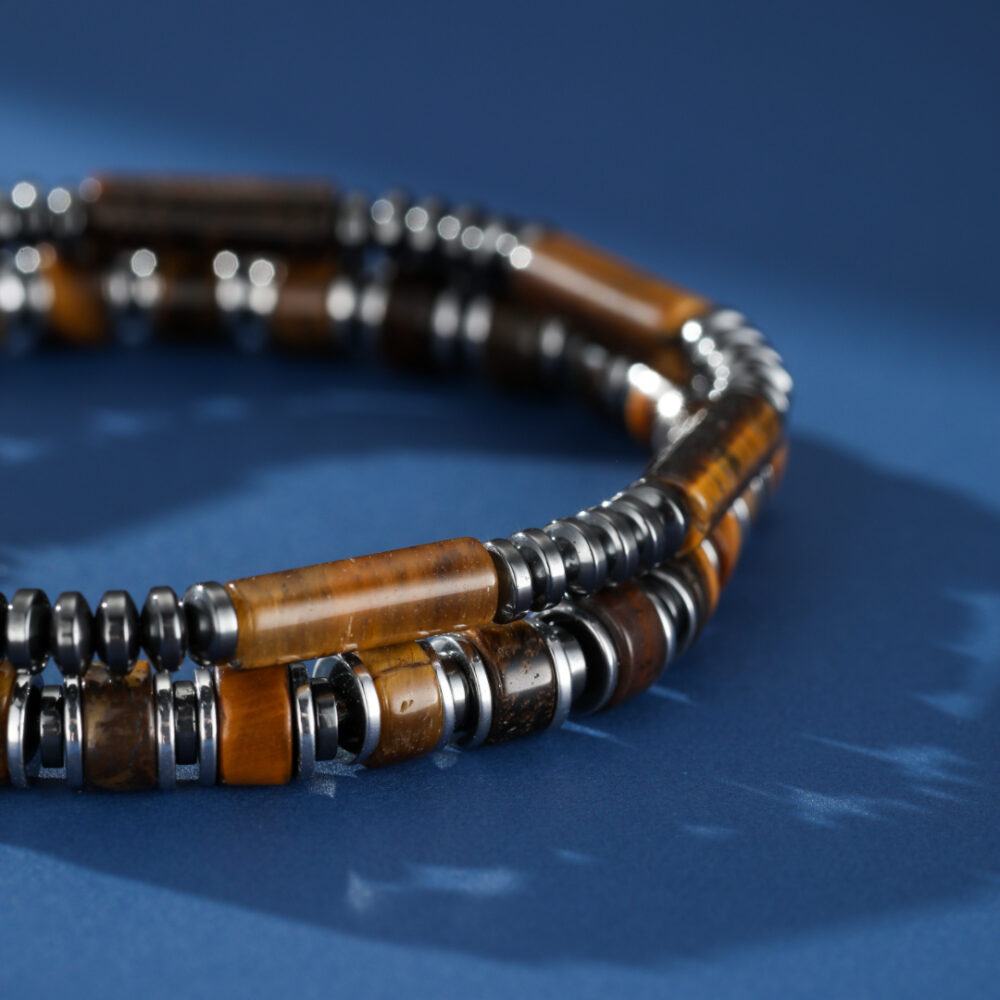 Bracelet Homme Œil de Tigre et Hématite – Duo Magnétique