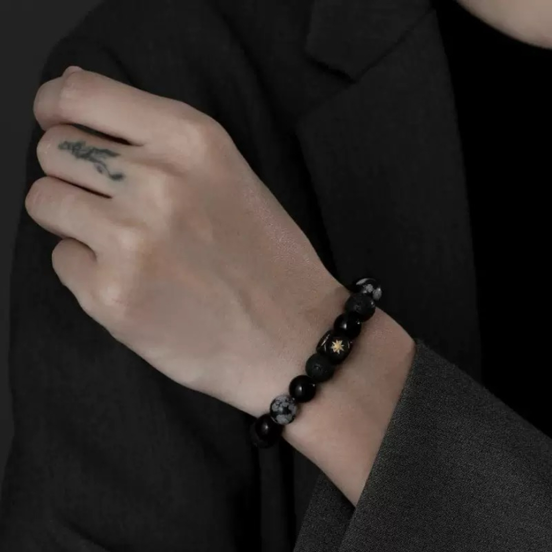 Bracelet Homme Obsidienne – Fragment Galactique