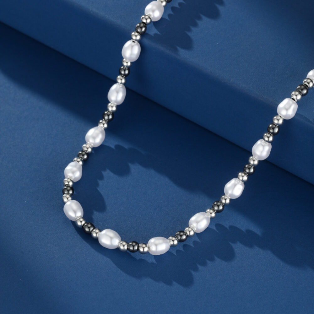 Collier Homme Hématite et Perle – Équilibre Brut