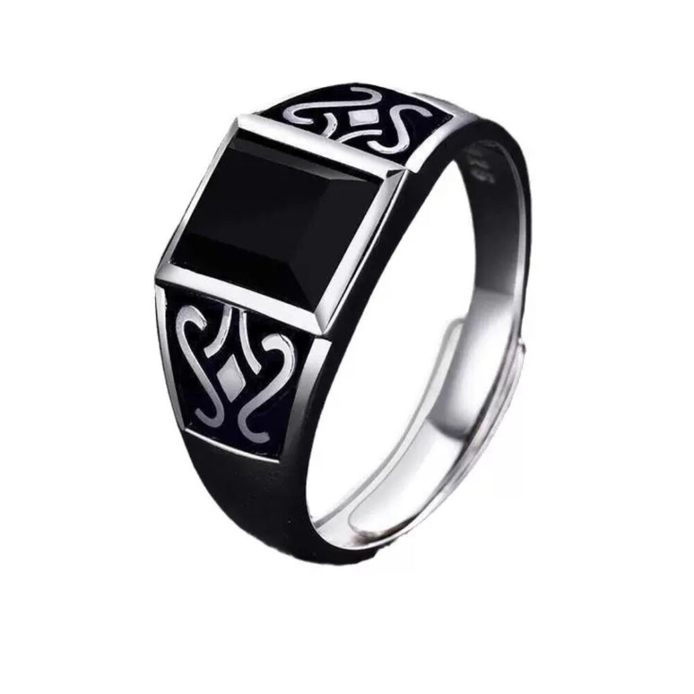 Bague Homme Obsidienne – Sceau Mystique, Argent