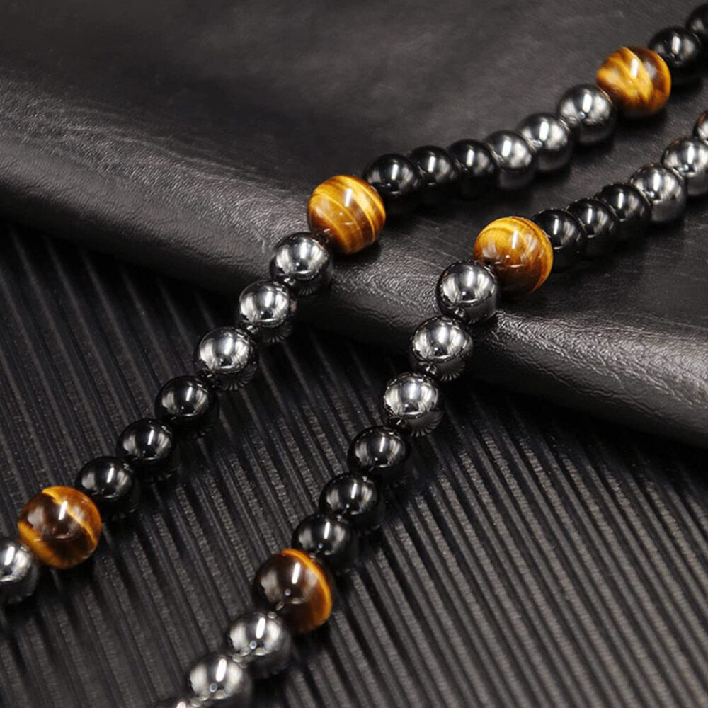 Collier Homme Hématite et Œil de Tigre – Ligne Tactique