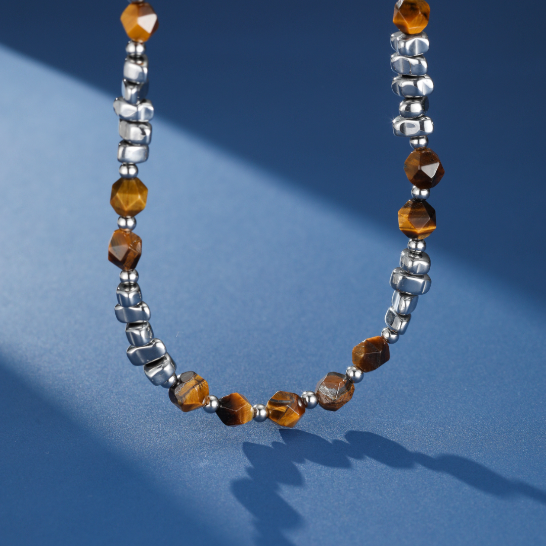 Collier Homme Hématite et Œil de Tigre – Sillage Solaire