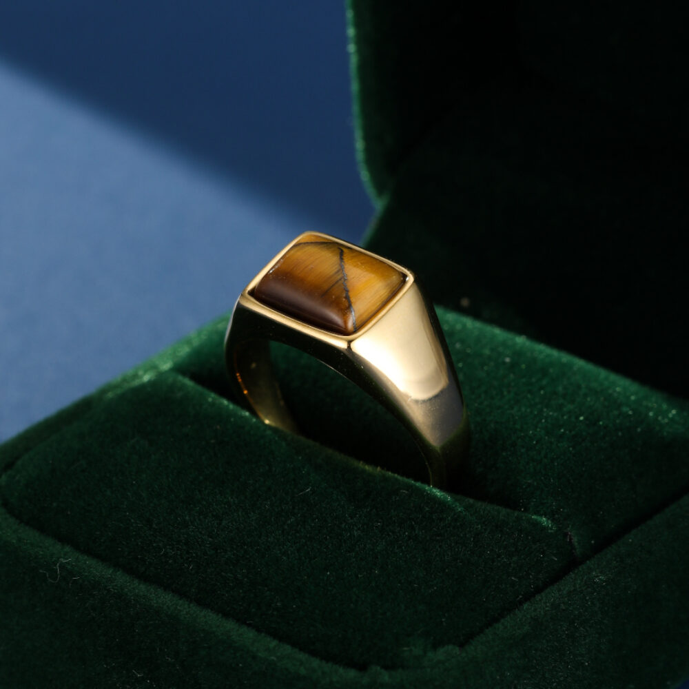 Bague Homme Œil de Tigre – Élégance Architecturale