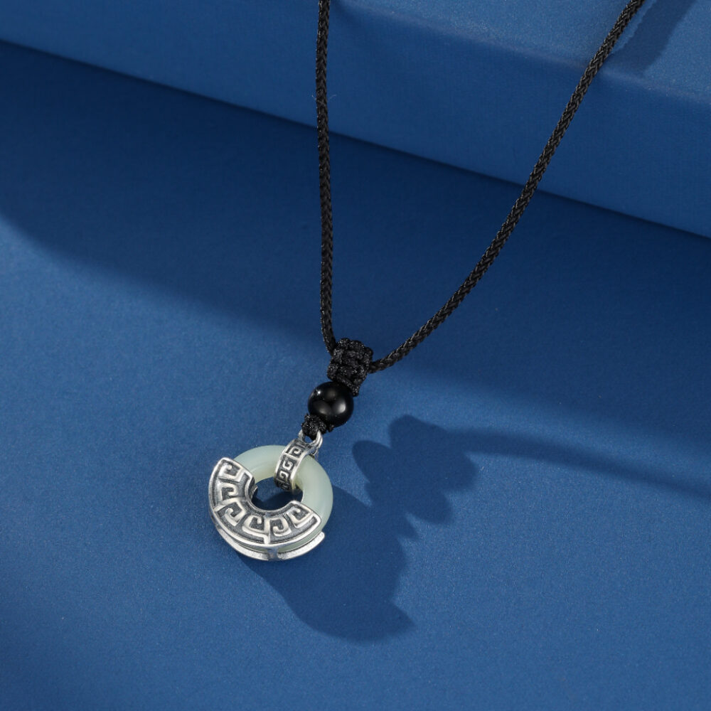 Collier Homme Jade et Obsidienne – Équilibre Ancien, Argent 925