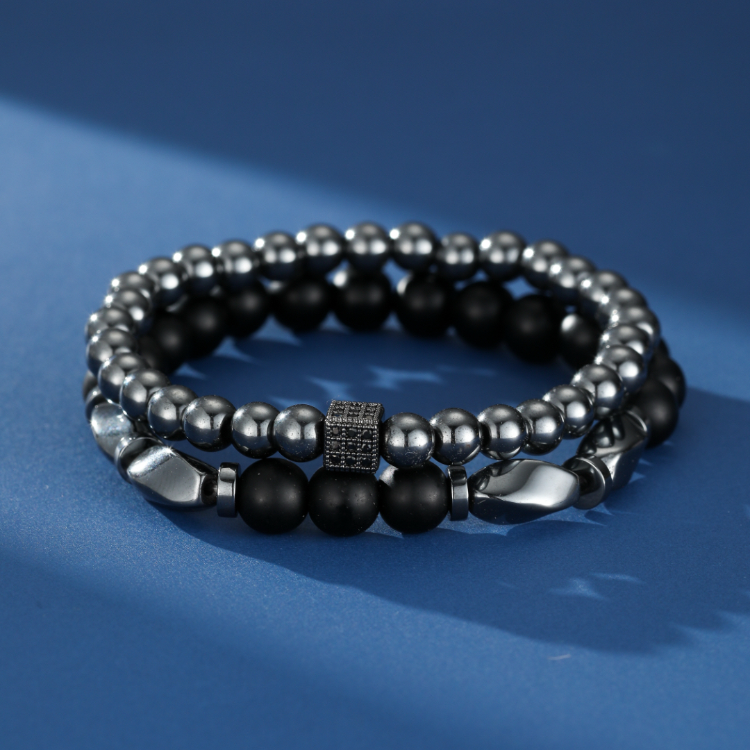 Bracelet Homme Hématite et Obsidienne – Duo Sombre