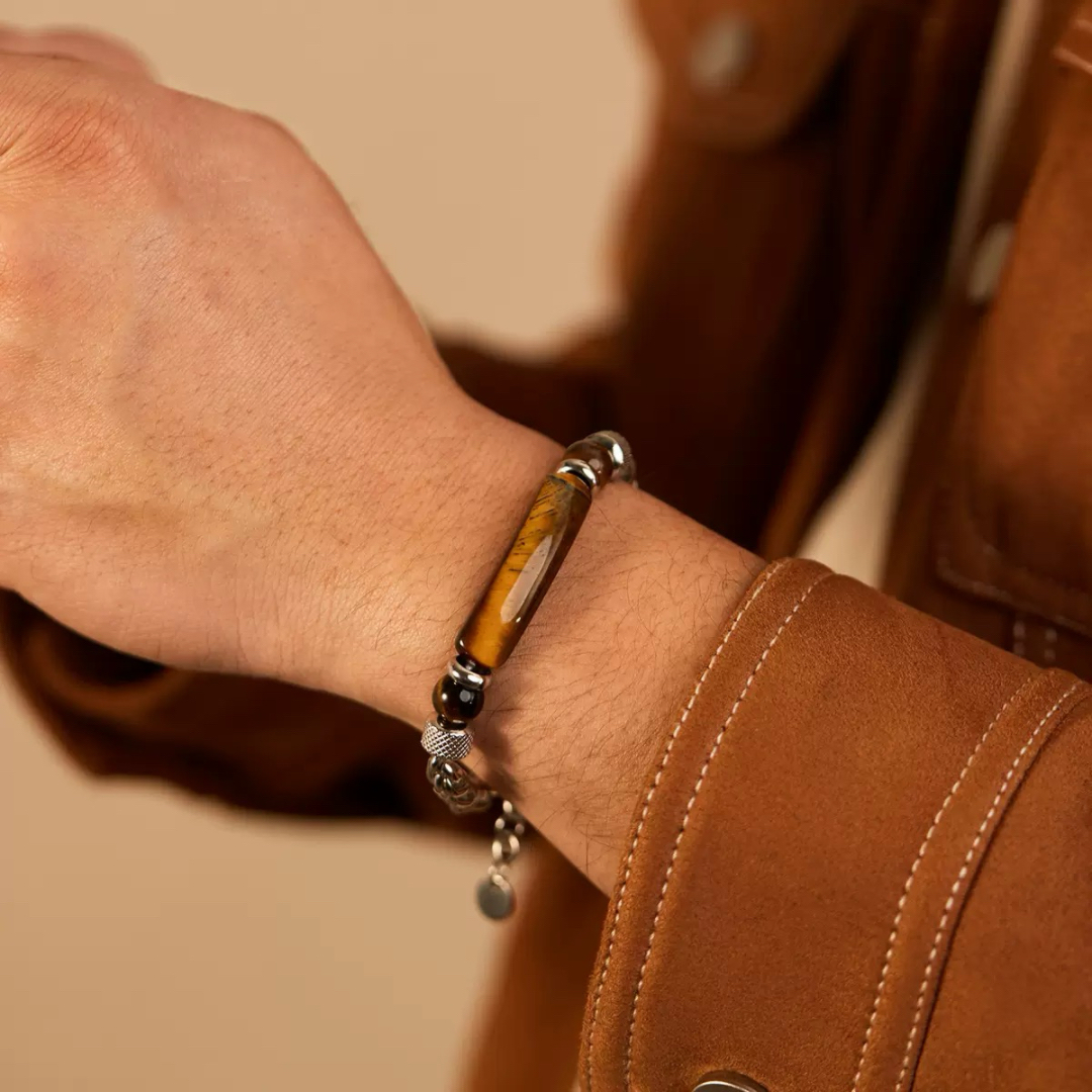 Bracelet Homme Œil de Tigre et Obsidienne – Lame Spirituelle