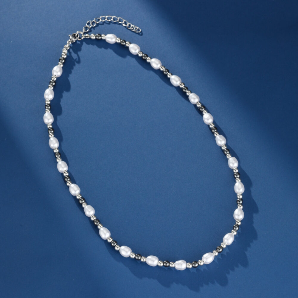Collier Homme Hématite et Perle – Équilibre Brut