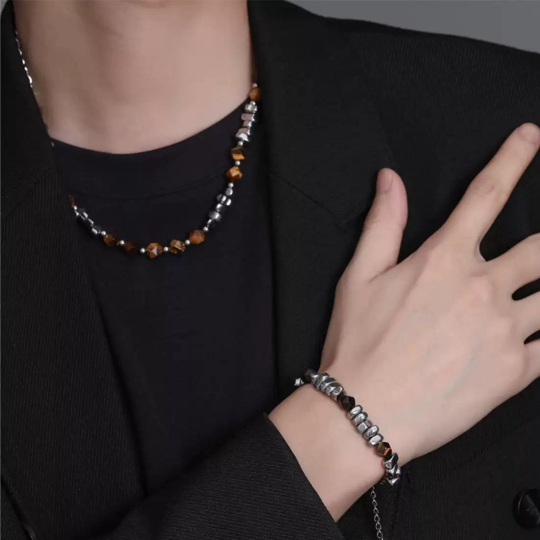 Bijoux Homme Hématite et Œil de Tigre – Sillage Solaire