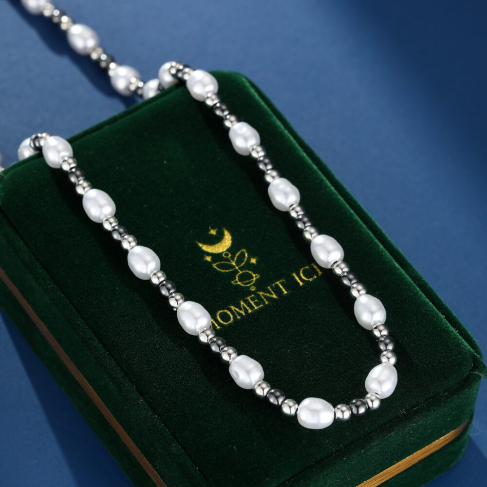 Collier Homme Hématite et Perle – Équilibre Brut