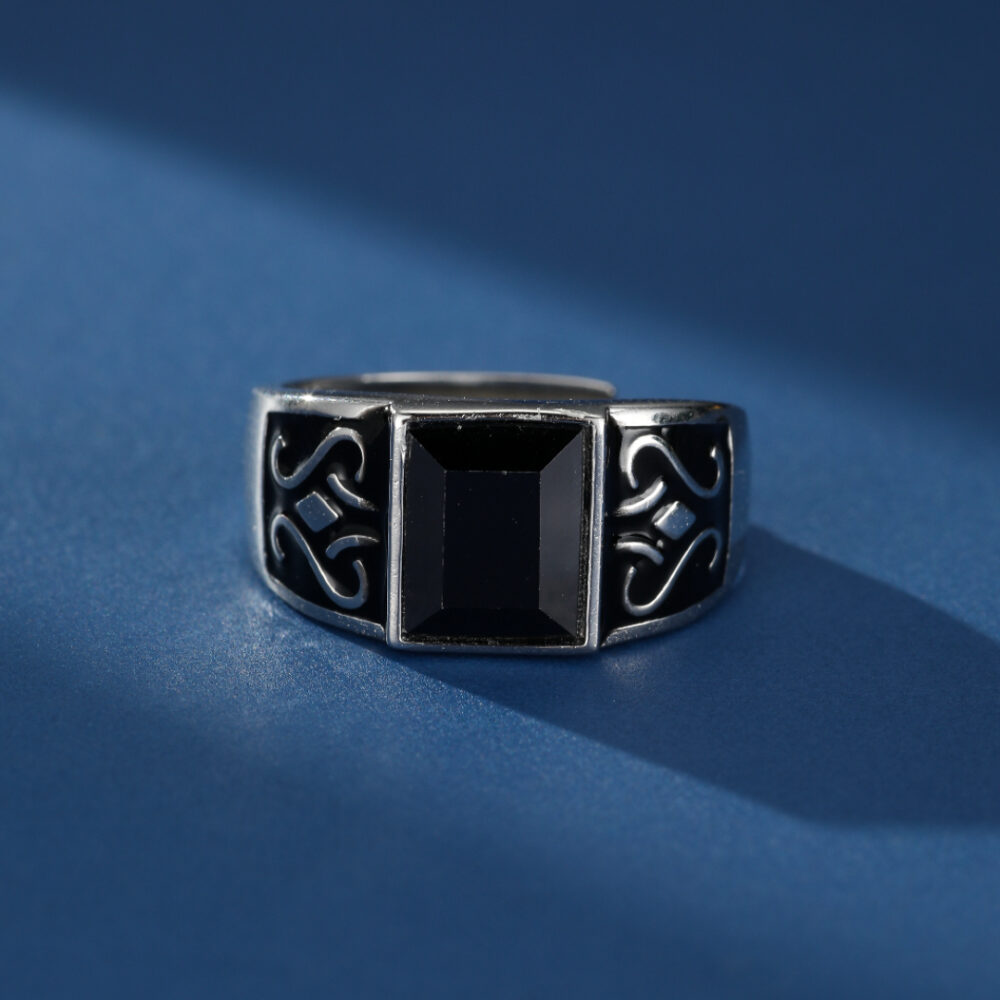 Bague Homme Obsidienne – Sceau Mystique, Argent
