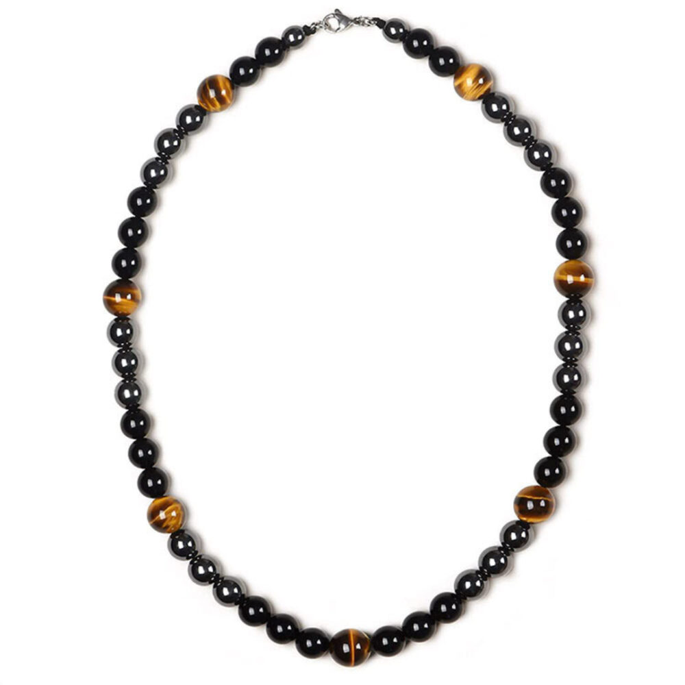 Collier Homme Hématite et Œil de Tigre – Ligne Tactique