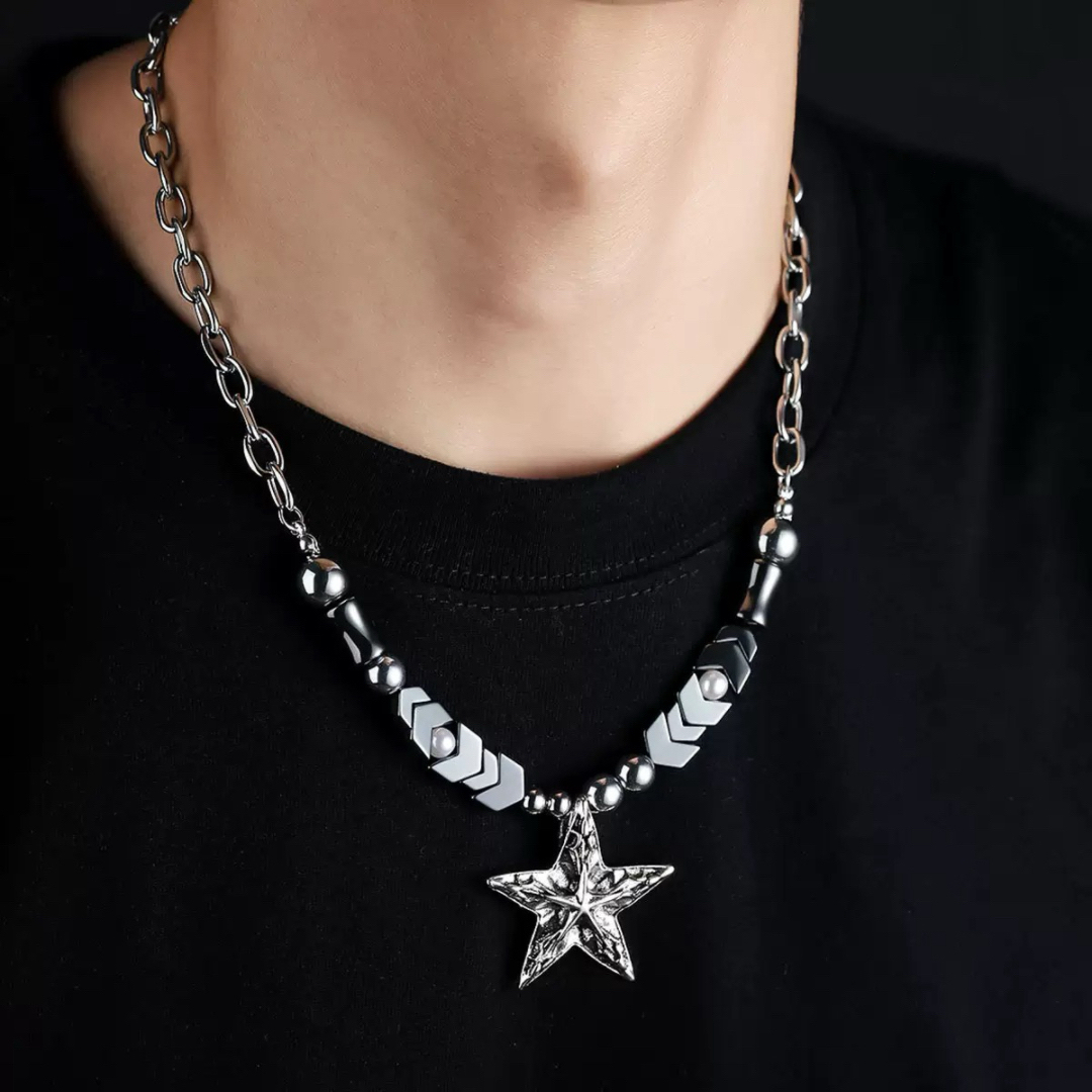 Collier Homme Hématite – Étoile Franche