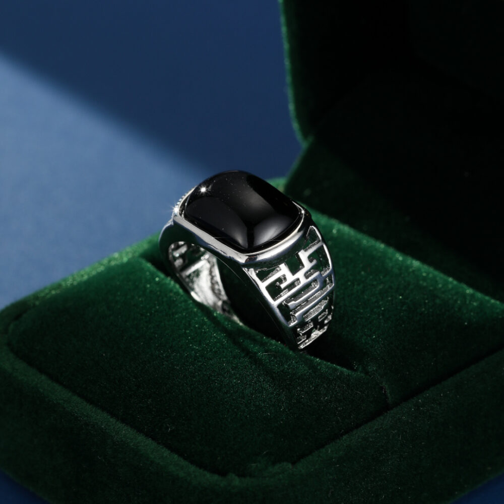 Bague Homme Obsidienne – Carré de Sagesse, Argent