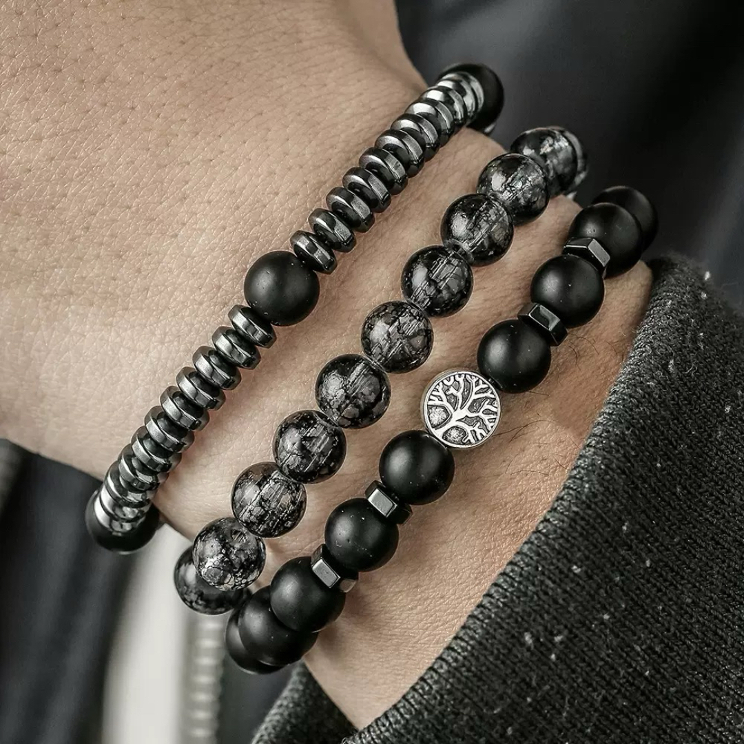 Bracelet Homme Hématite et Obsidienne – Protection Racine