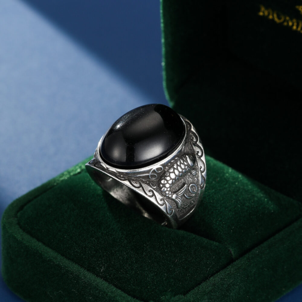 Bague Homme Obsidienne – Force Aquatique