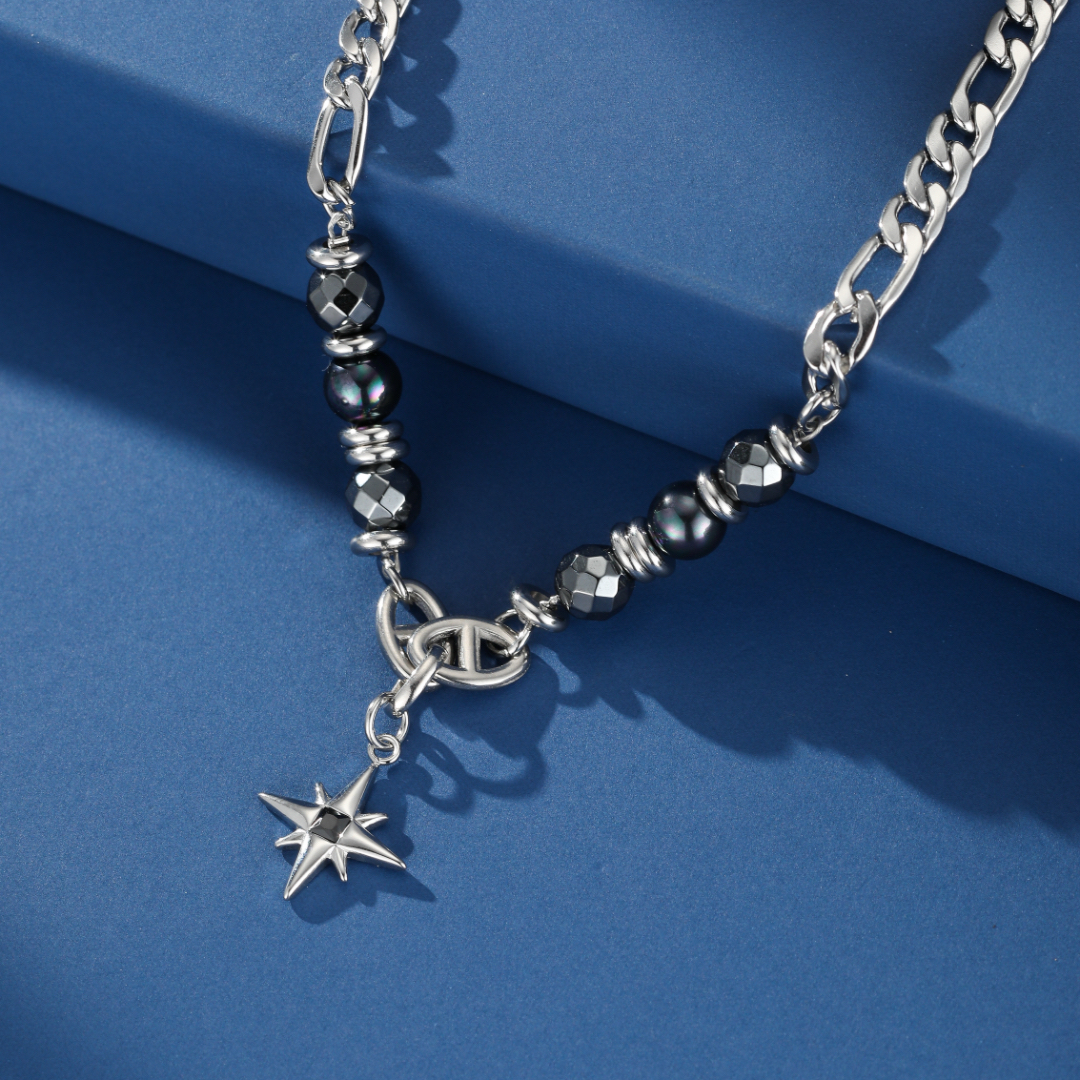 Collier Homme Hématite et Obsidienne – Éclat Astral