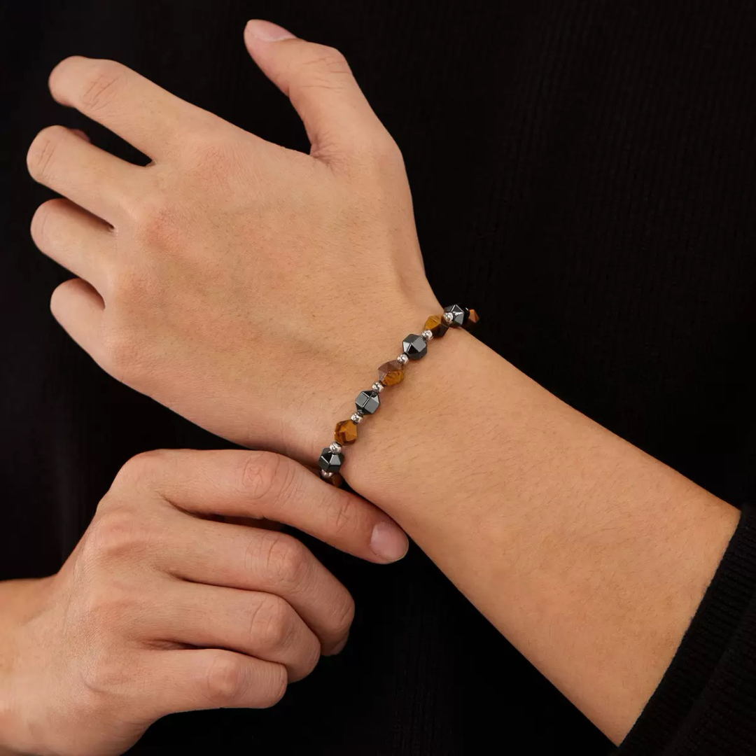 Bracelet Homme Hématite et Œil de Tigre – Sagesse Guerrière