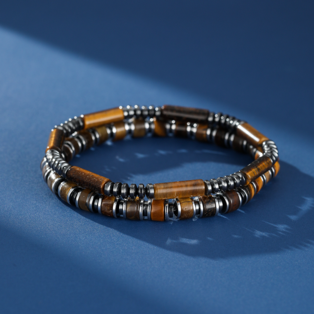 Bracelet Homme Œil de Tigre et Hématite – Duo Magnétique