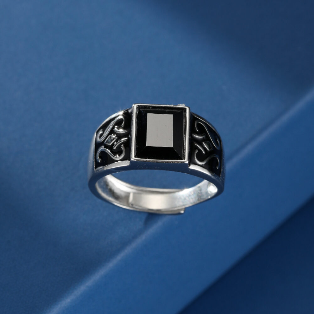 Bague Homme Obsidienne – Sceau Mystique, Argent