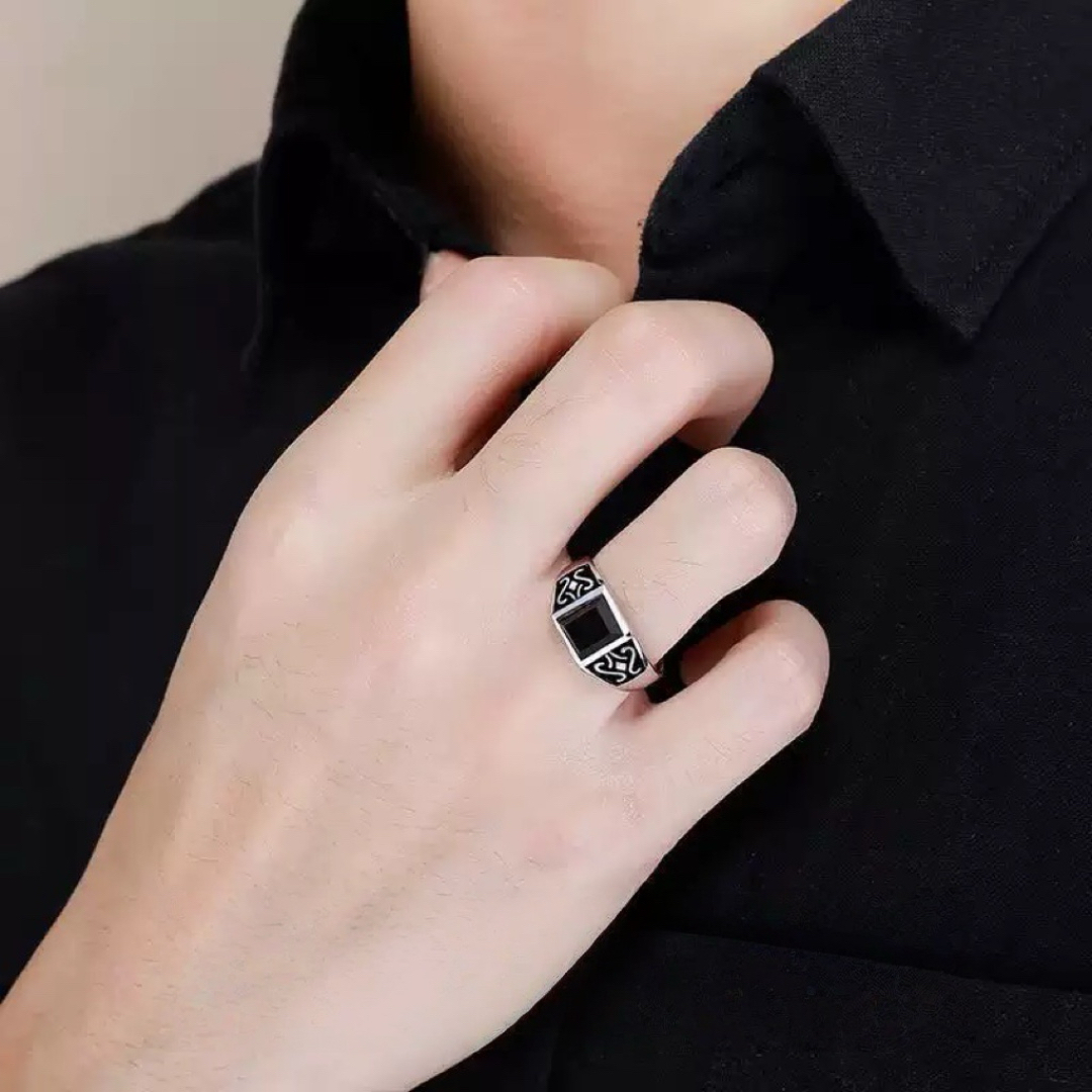 Bague Homme Obsidienne – Sceau Mystique, Argent