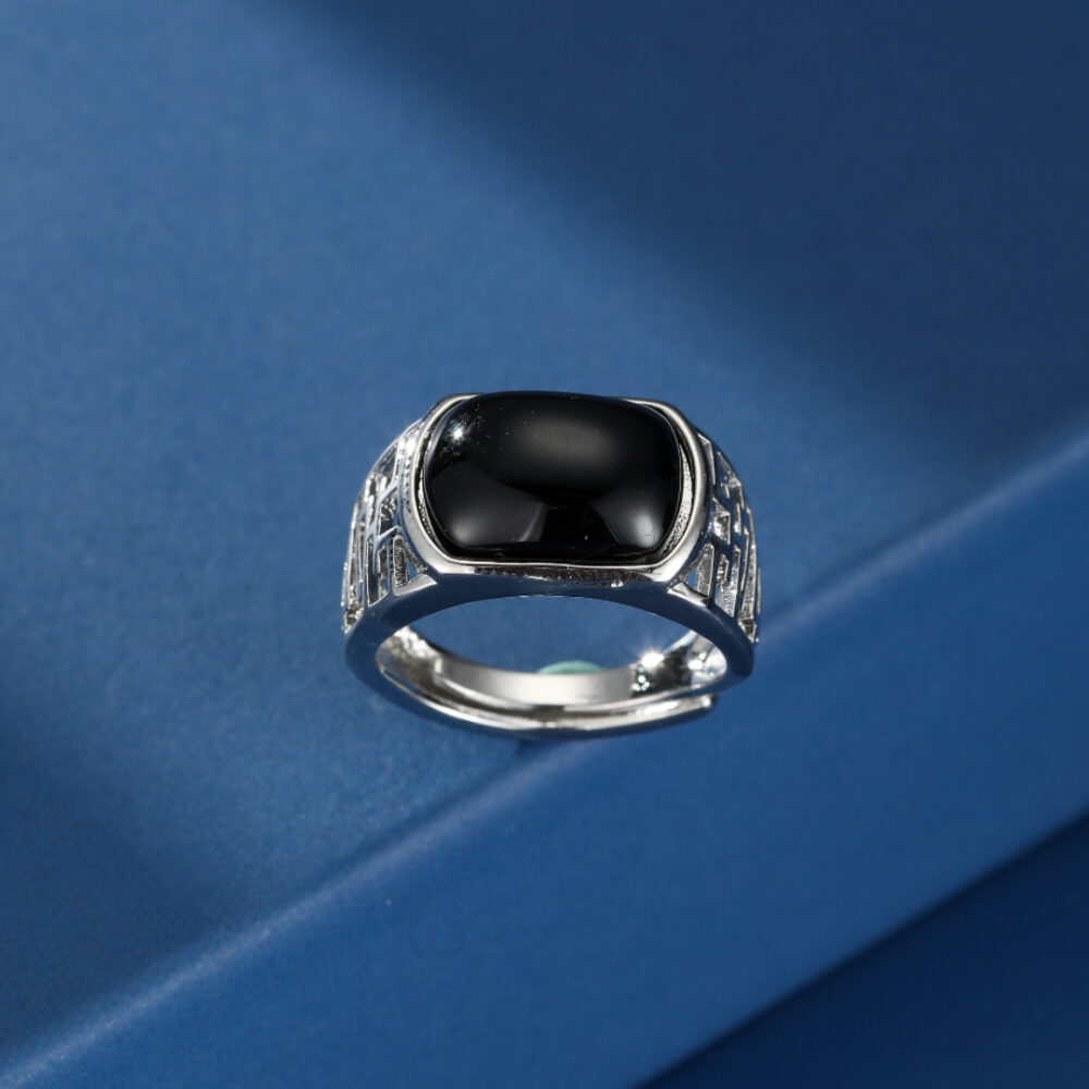 Bague Homme Obsidienne – Carré de Sagesse, Argent