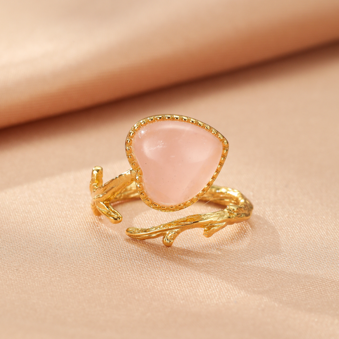 Bague Quartz Rose – Cœur Enchanteur, Argent Plaqué Or