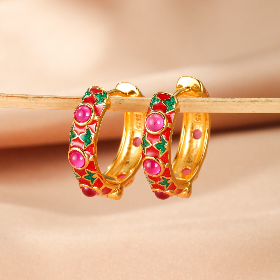 Boucles d'Oreilles Cornaline – Jardin Enchanté, Argent Émaillé