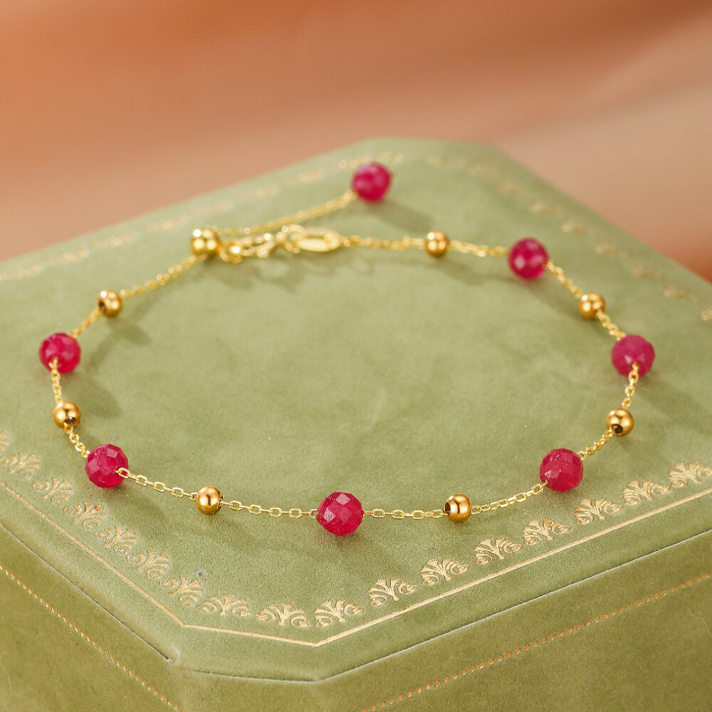 Bracelet Cornaline – Lumière Passionnée, Argent Plaqué Or