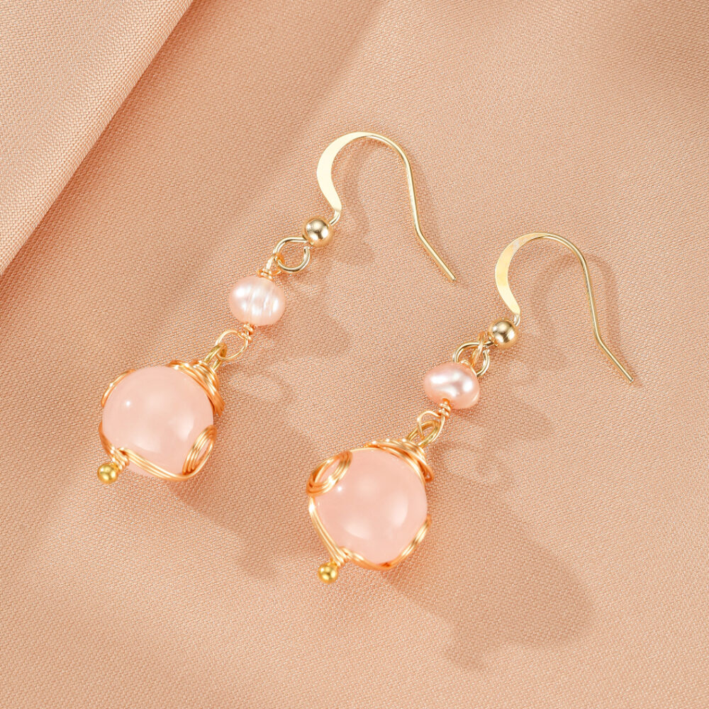 Boucles d’Oreilles Quartz Rose – Spirale d’Amour